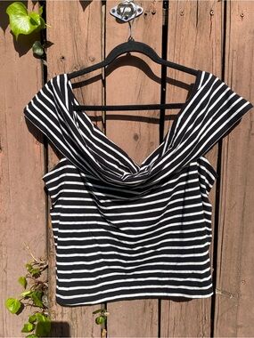 NWT Anthropologie Maeve Classic Black and White Striped Off-Shoulder Top